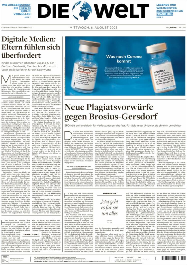 Portada de Die Welt (Germany)