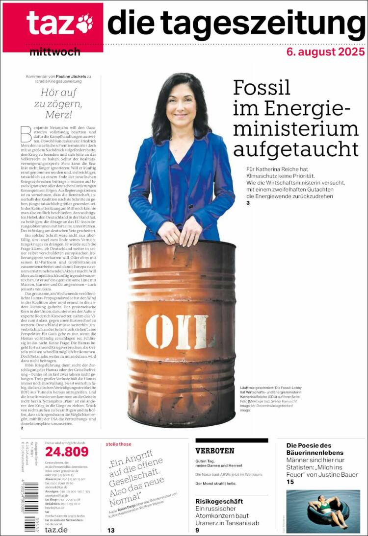 Portada de Die Tageszeitung (Germany)