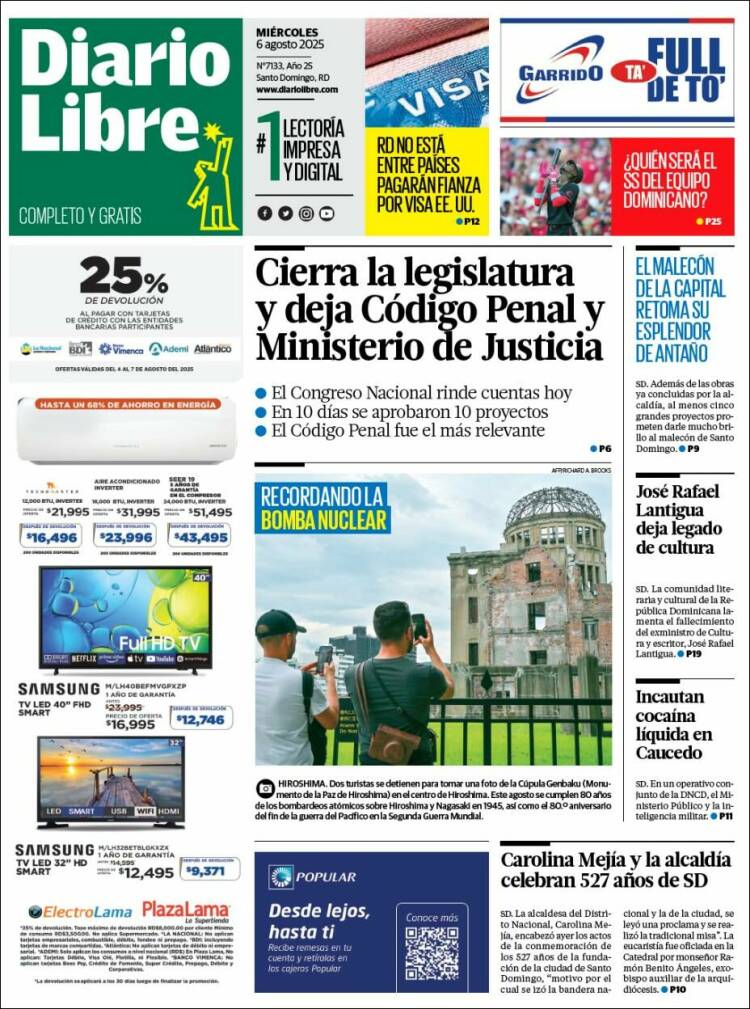 Portada de Diario Libre (R. Dominicana)