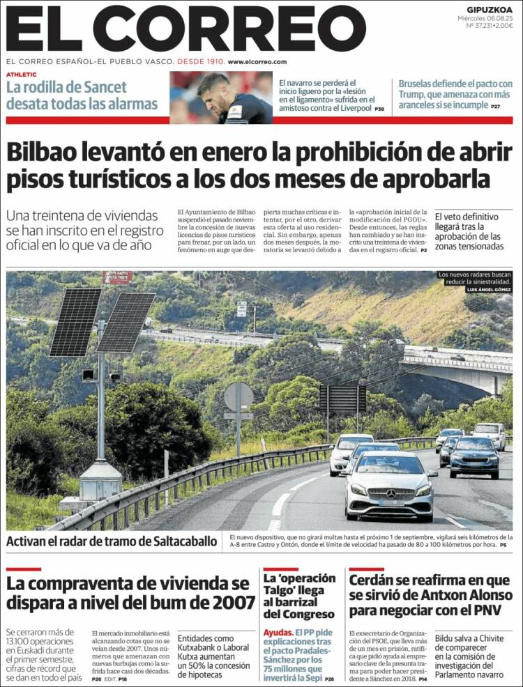 Portada de El Correo - Guipuzcoa (Espagne)
