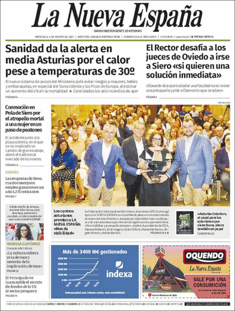 Portada de La Nueva España (Espagne)