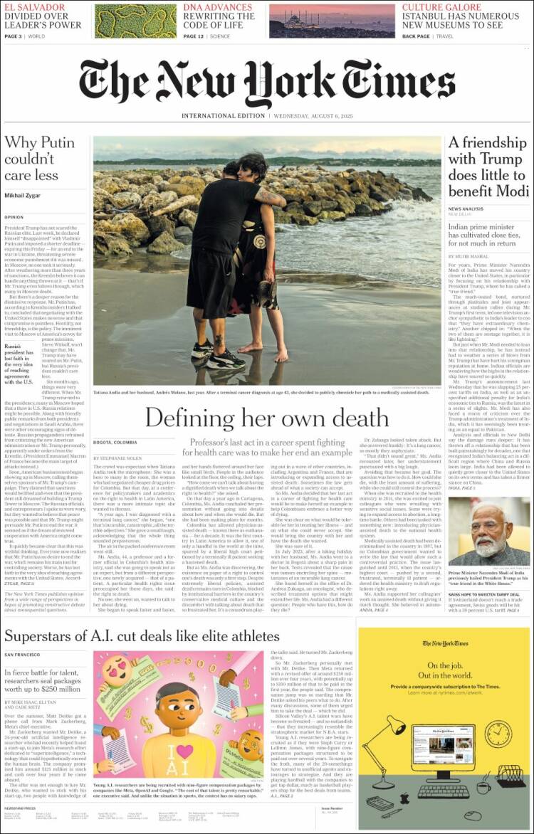 Portada de International New York Times (Europa)