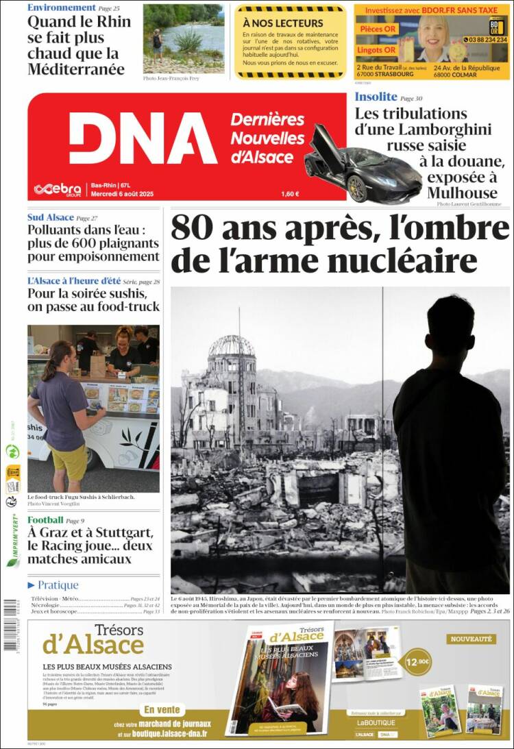 Portada de Les Dernières Nouvelles d'Alsace (France)