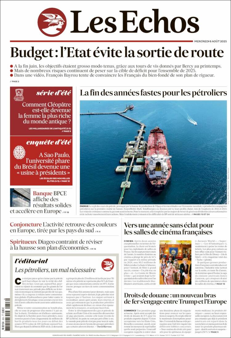 Portada de Les Echos (Francia)