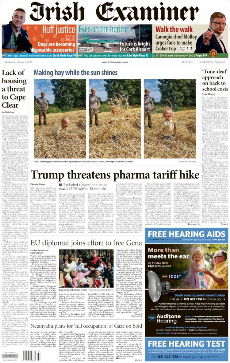 Portada de Irish Examiner (Irlanda)
