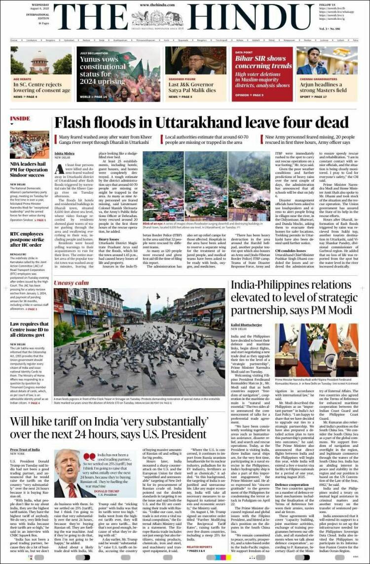 Portada de The Hindu (India)