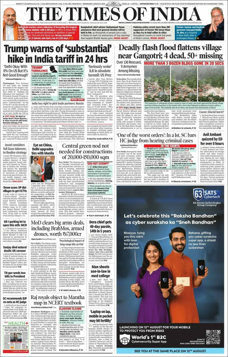 Portada de The Times of India (Inde)