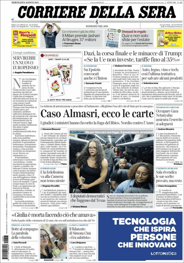 Portada de Corriere della Sera (Italy)