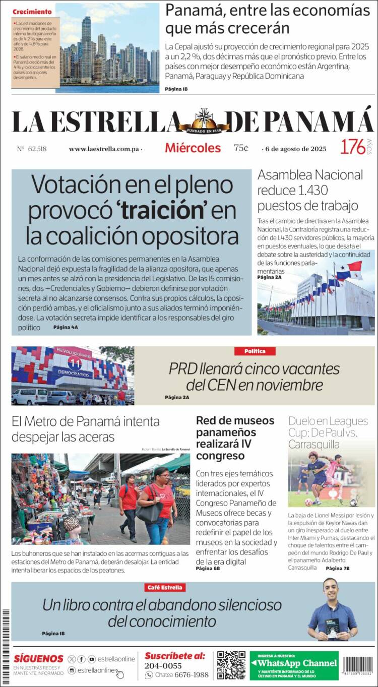 Portada de La Estrella de Panamá (Panamá)