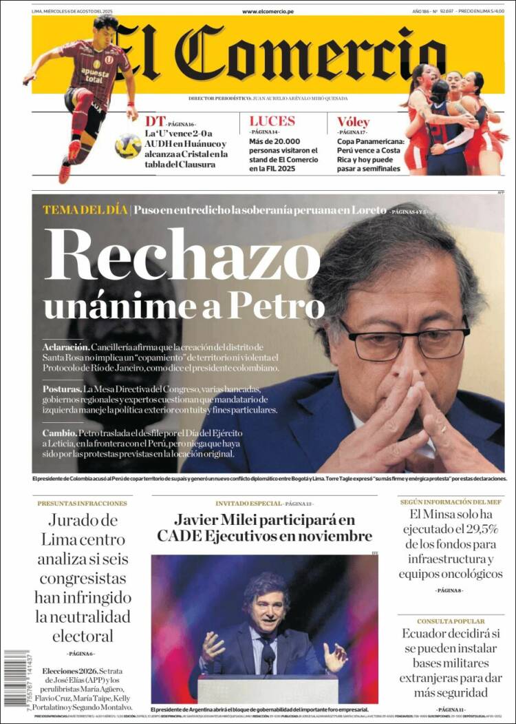 Portada de El Comercio (Pérou)