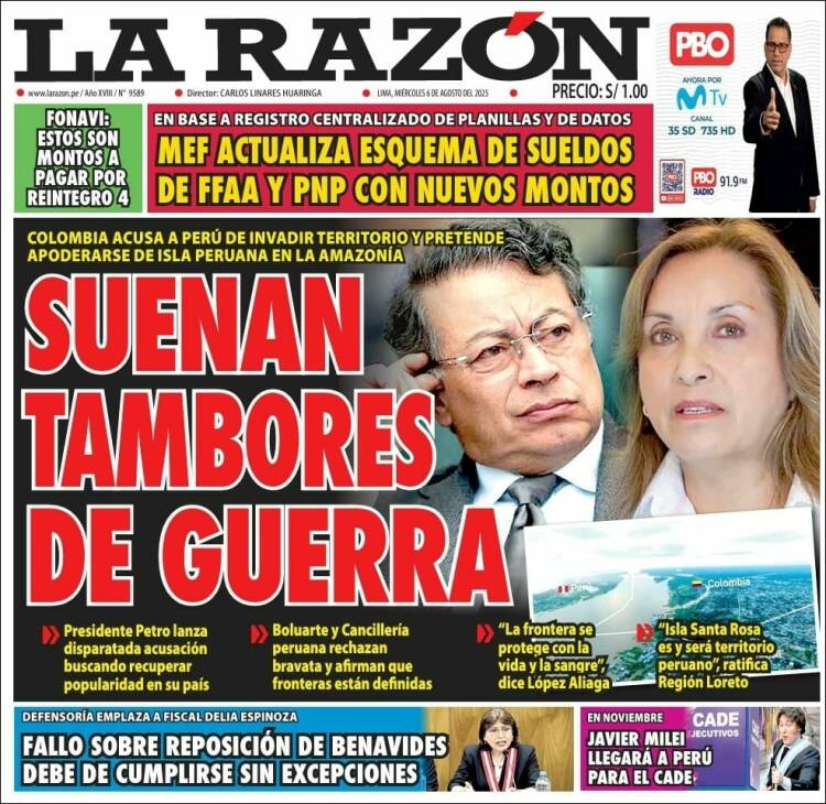 Portada de La Razón (Perú)