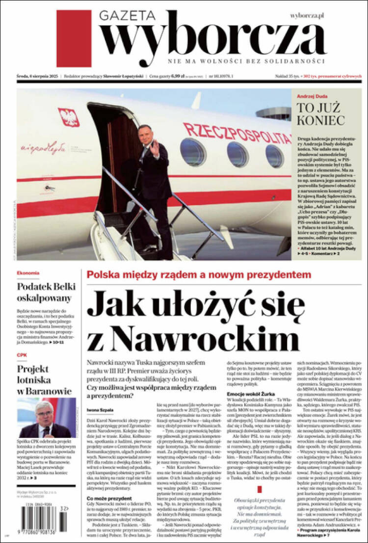 Portada de Gazeta Wyborcza (Polonia)
