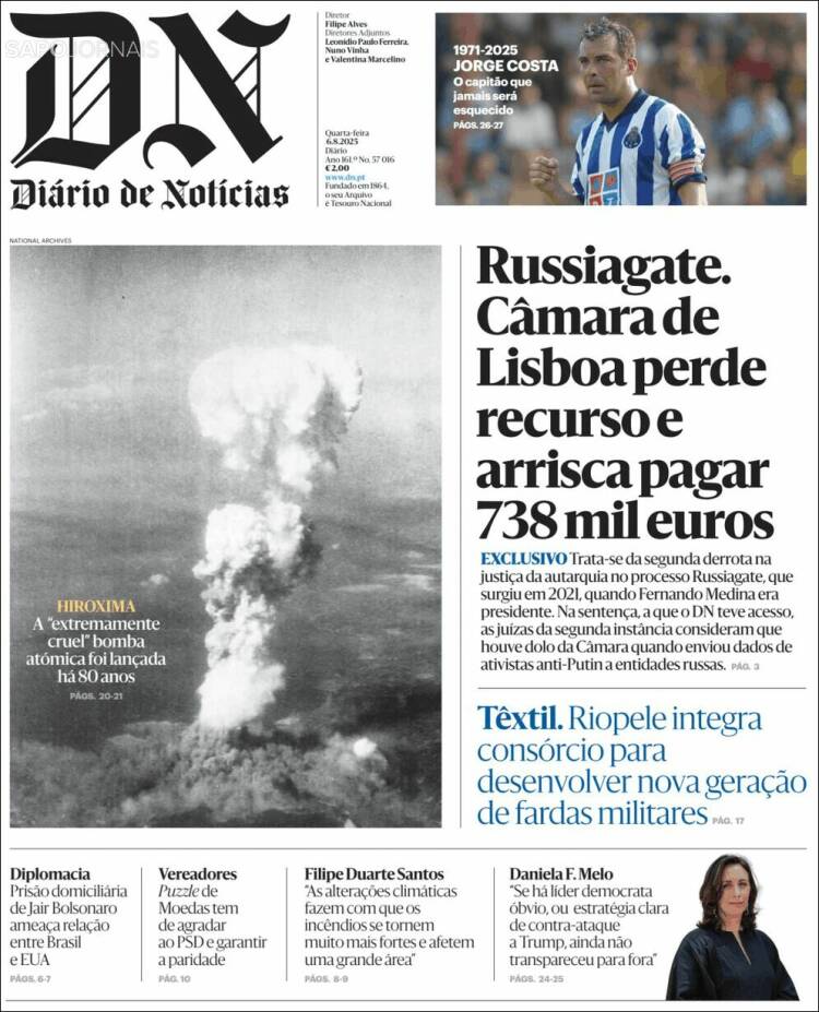 Portada de Diário de Noticias (Portugal)