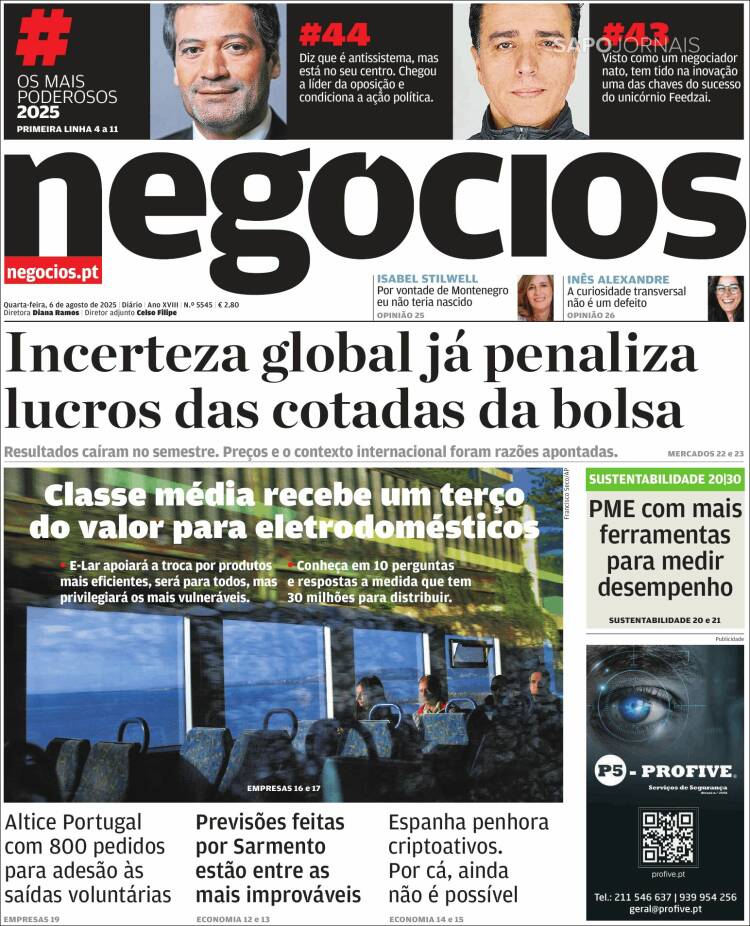 Portada de Jornal de Negócios (Portugal)