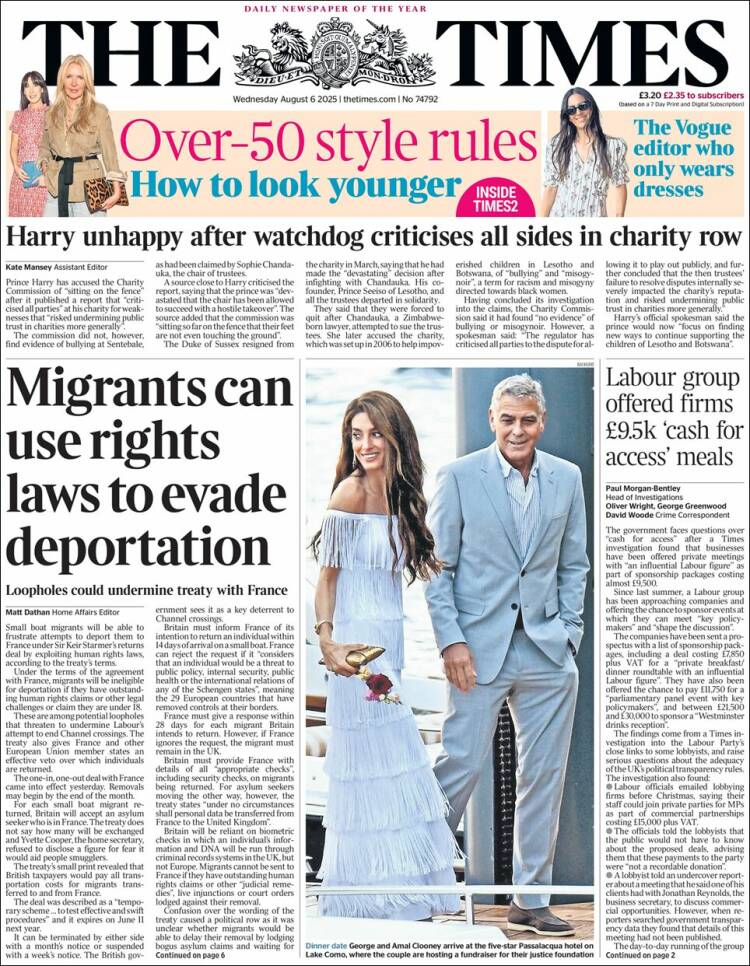Portada de The Times (Reino Unido)
