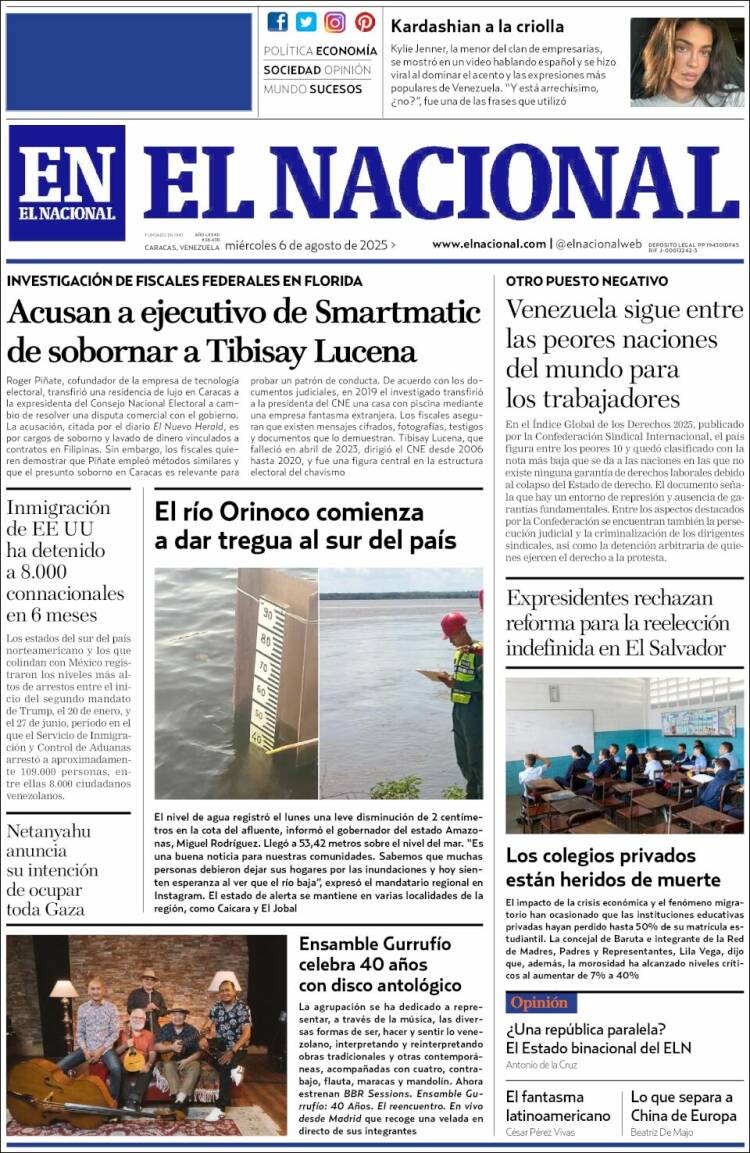 Portada de El Nacional (Venezuela)