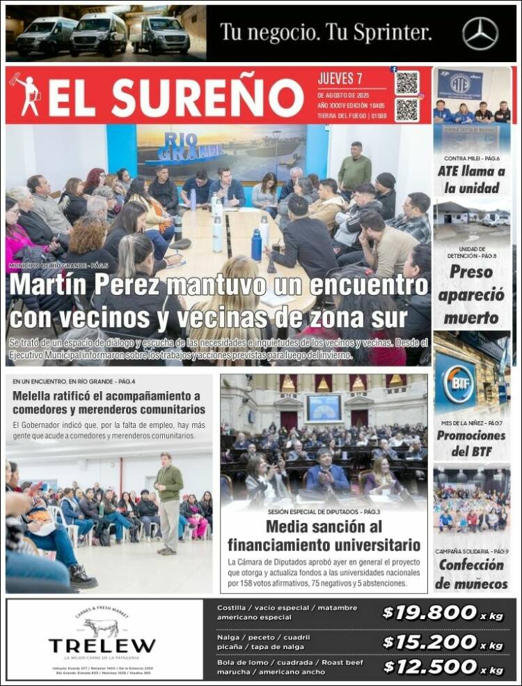 Portada de Diario El Sureño (Argentina)