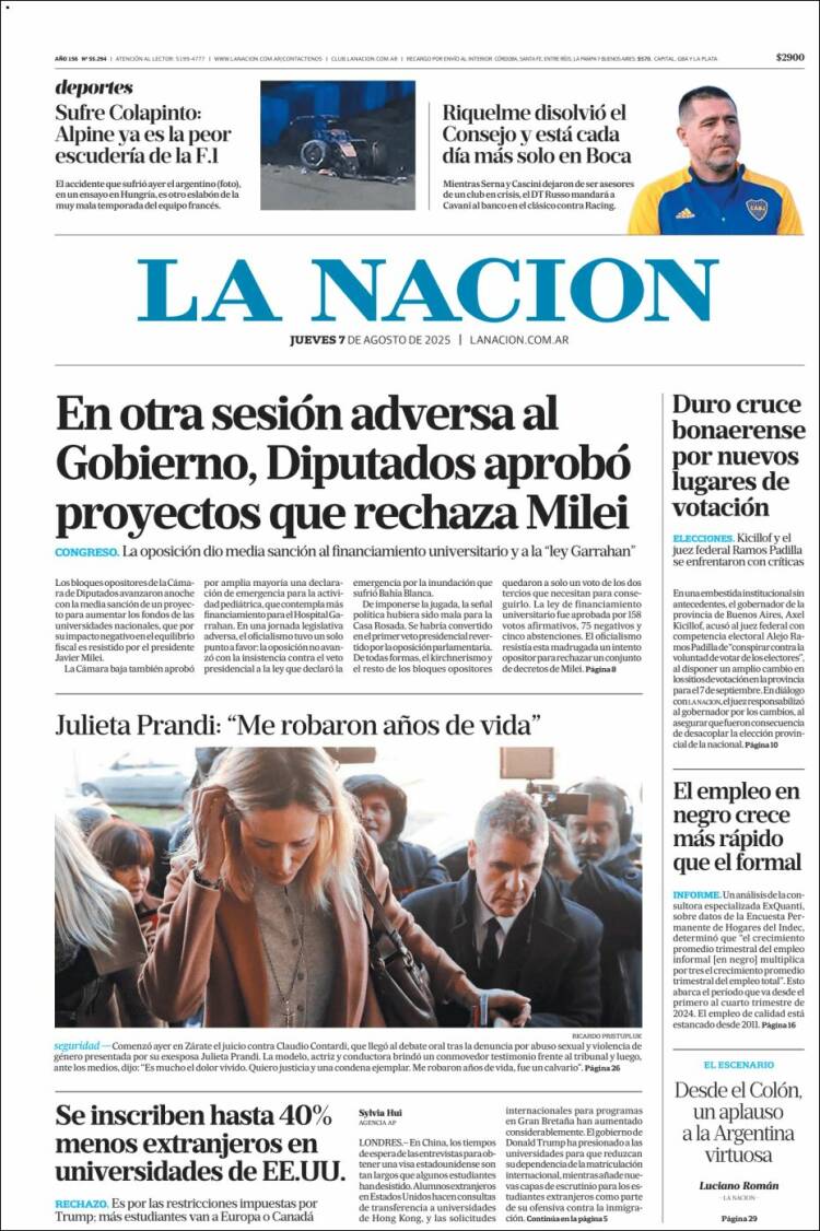 Portada de La Nación (Argentina)