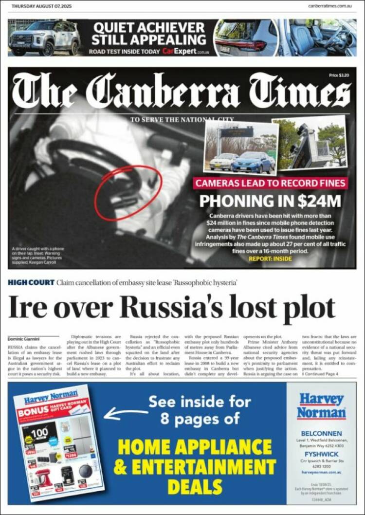 Portada de The Canberra Times (Australie)
