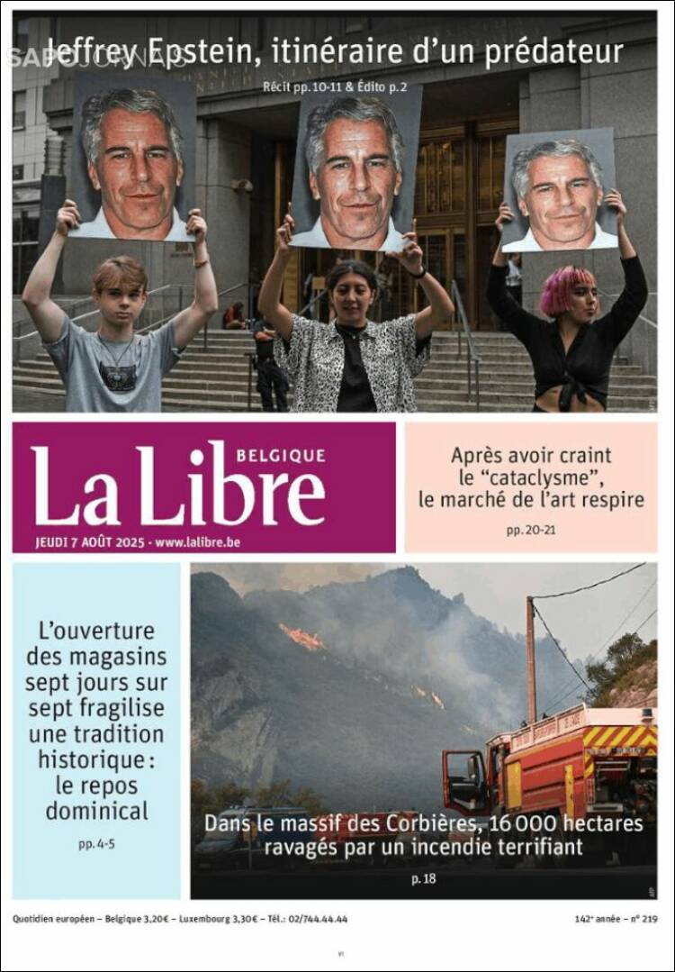 Portada de La Libre.be (Bélgica)