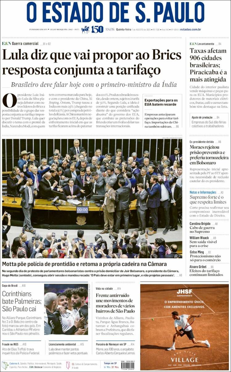 Portada de O Estado de São Paulo (Brasil)