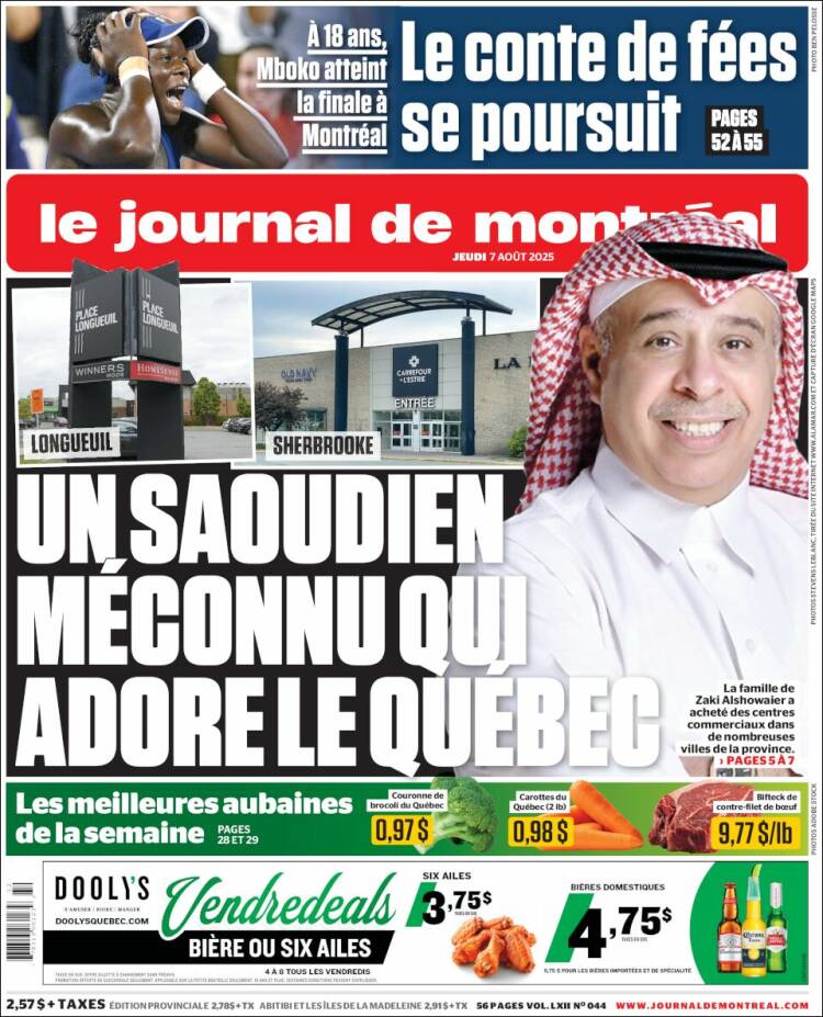 Portada de Le Journal de Montréal (Canada)