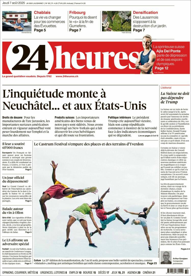 Portada de 24 Heures (Suiza)