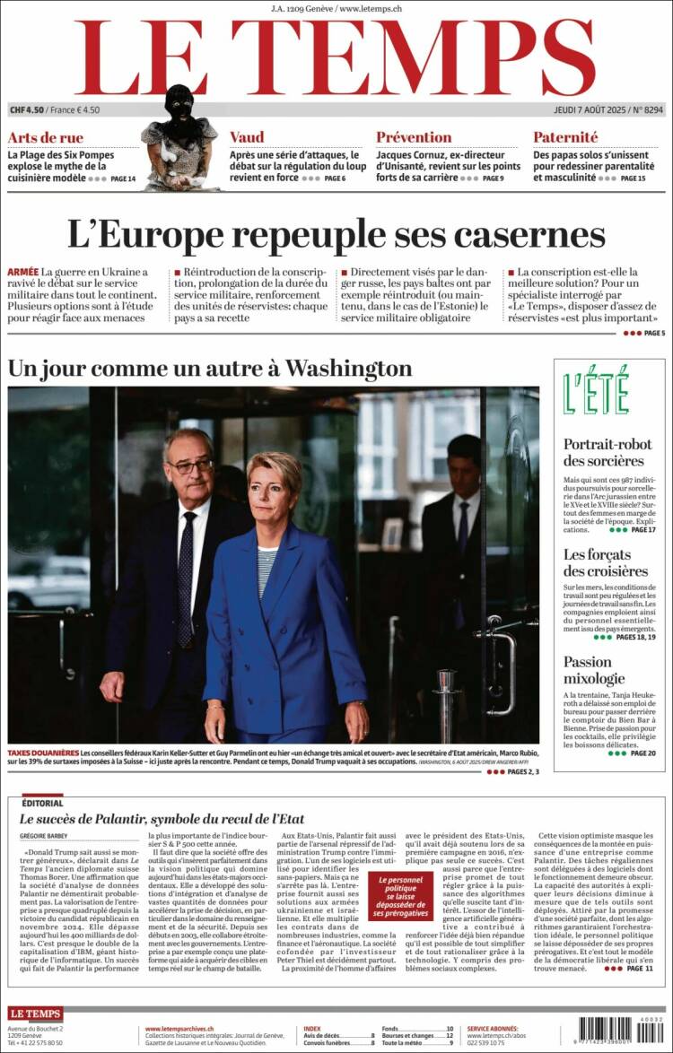 Portada de Le Matin (Suisse)