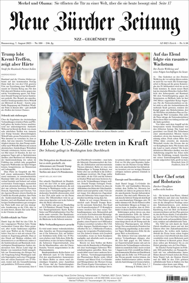 Portada de Neue Zürcher Zeitung (Switzerland)