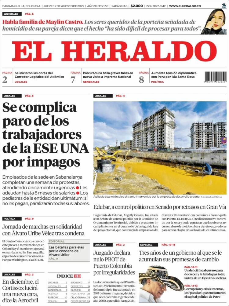 Portada de El Heraldo (Colombie)