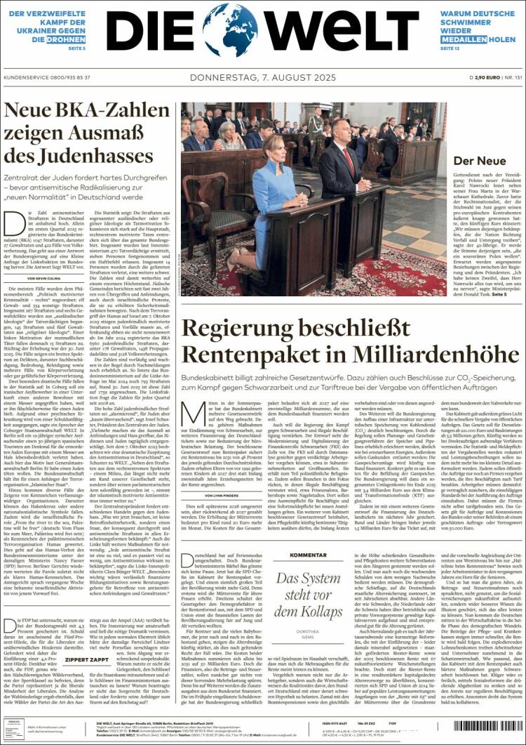 Portada de Die Welt (Germany)