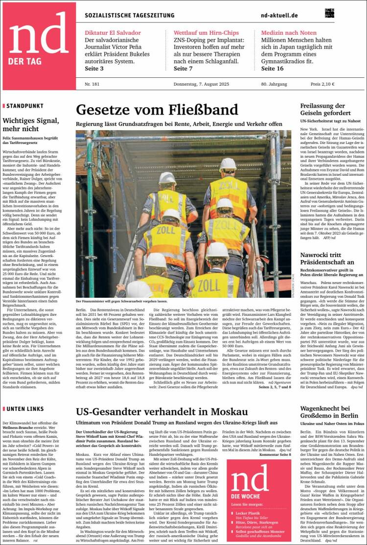 Portada de Neues Deutschland (Germany)