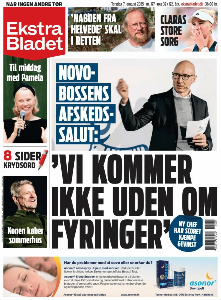Portada de Ekstra Bladet (Dinamarca)