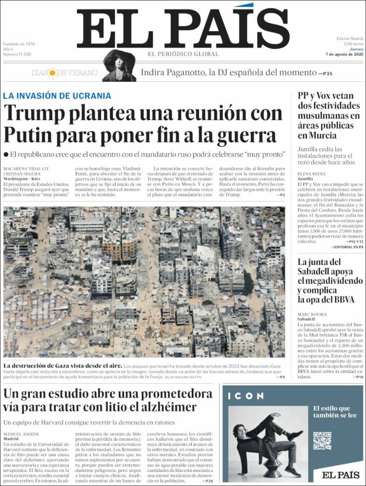 Portada de El País (Spain)
