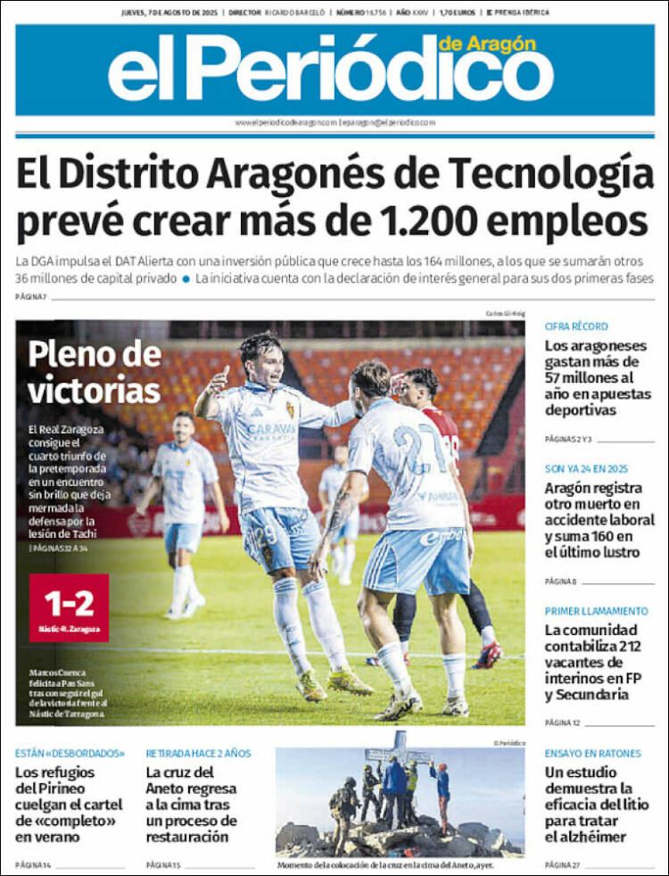 Portada de El Periódico de Aragón (España)