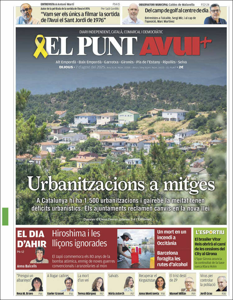 Portada de El Punt Avui - Girona (Spain)