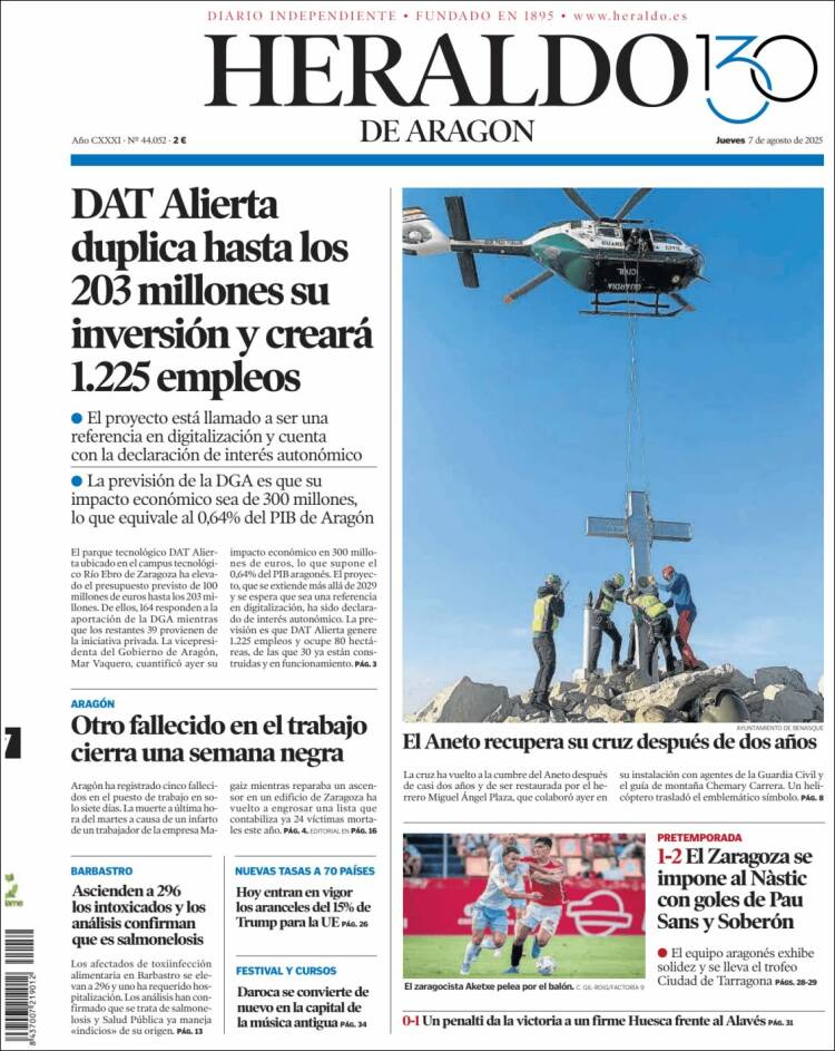 Portada de Heraldo de Aragón (Espagne)