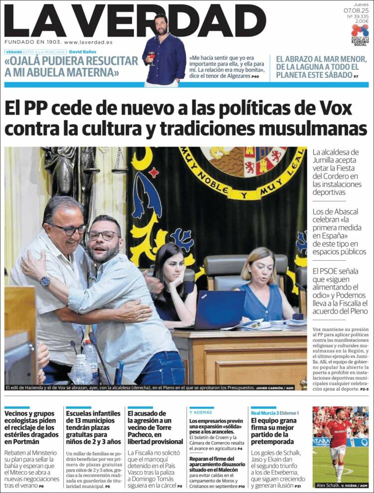 Portada de La Verdad de Murcia (España)