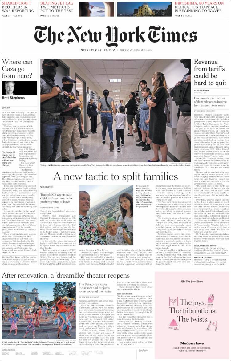 Portada de International New York Times (Europe)