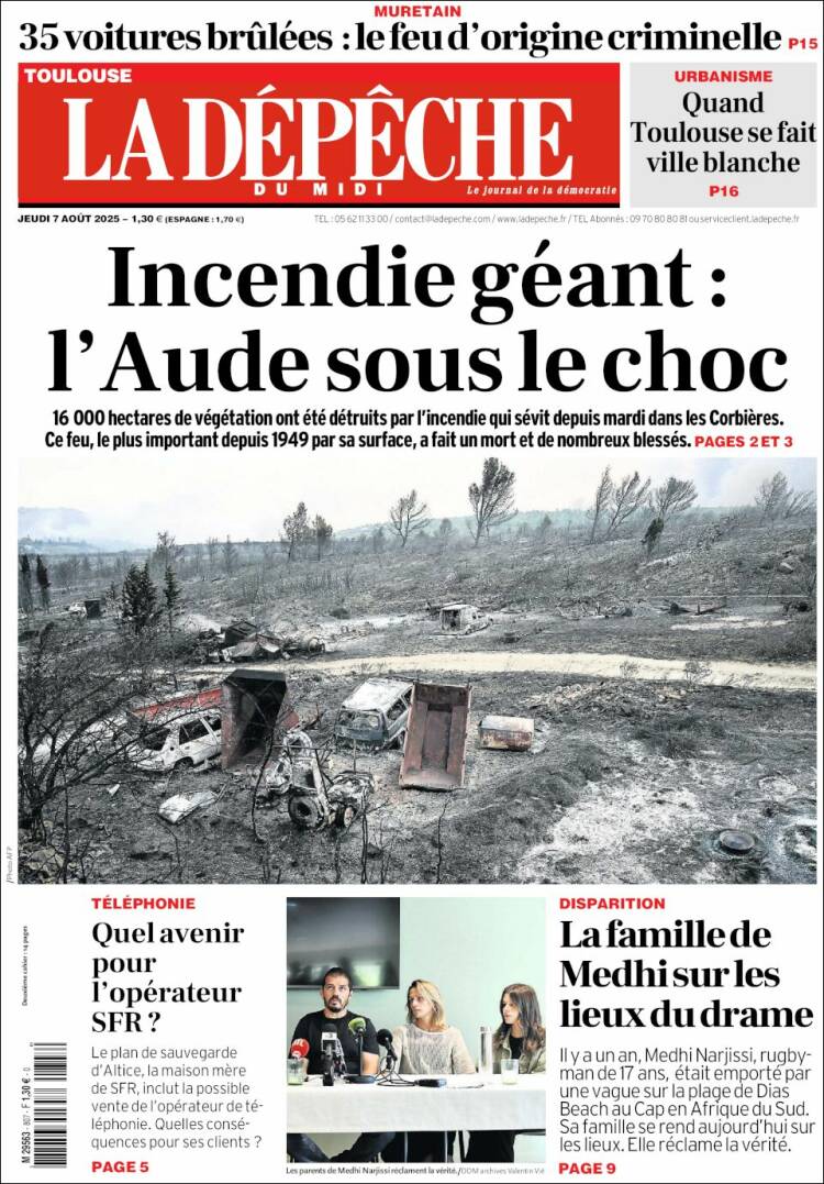 Portada de La Dépêche du Midi (France)
