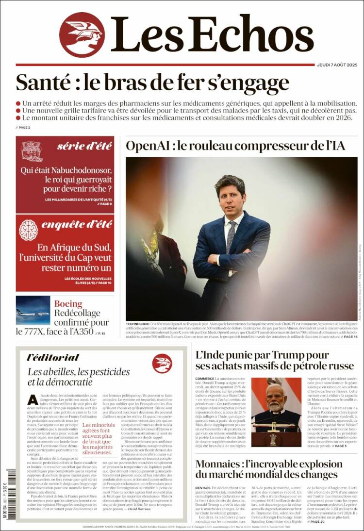 Portada de Les Echos (Francia)