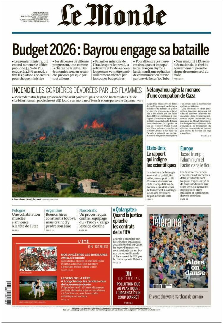 Portada de Le Monde (France)