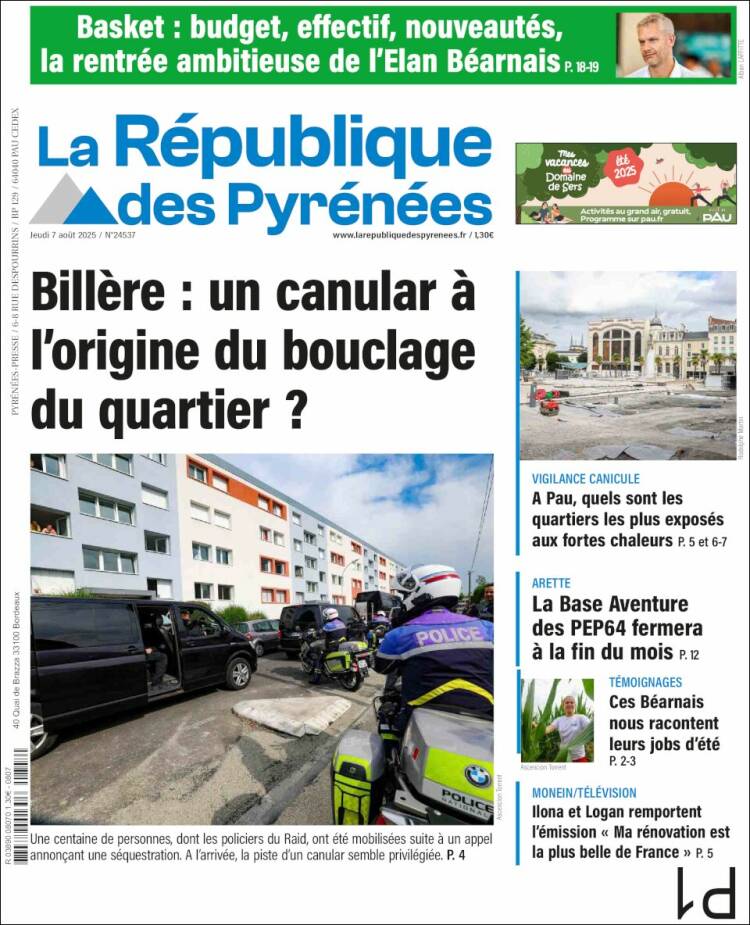 Portada de La République des Pyrénées (Francia)