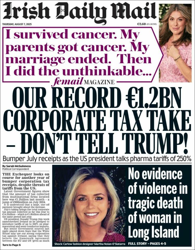 Portada de Irish Daily Mail (Irlanda)