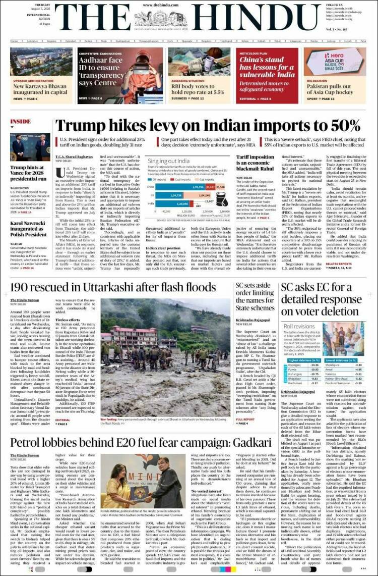 Portada de The Hindu (India)