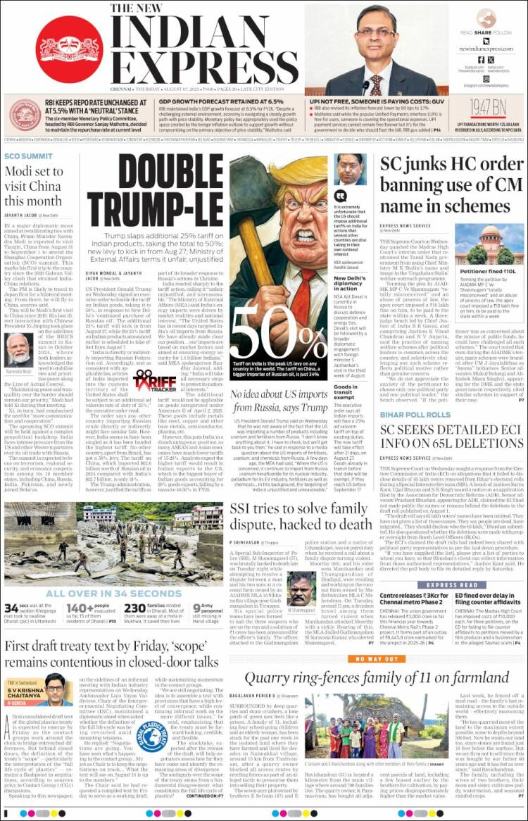 Portada de New Indian Express (India)