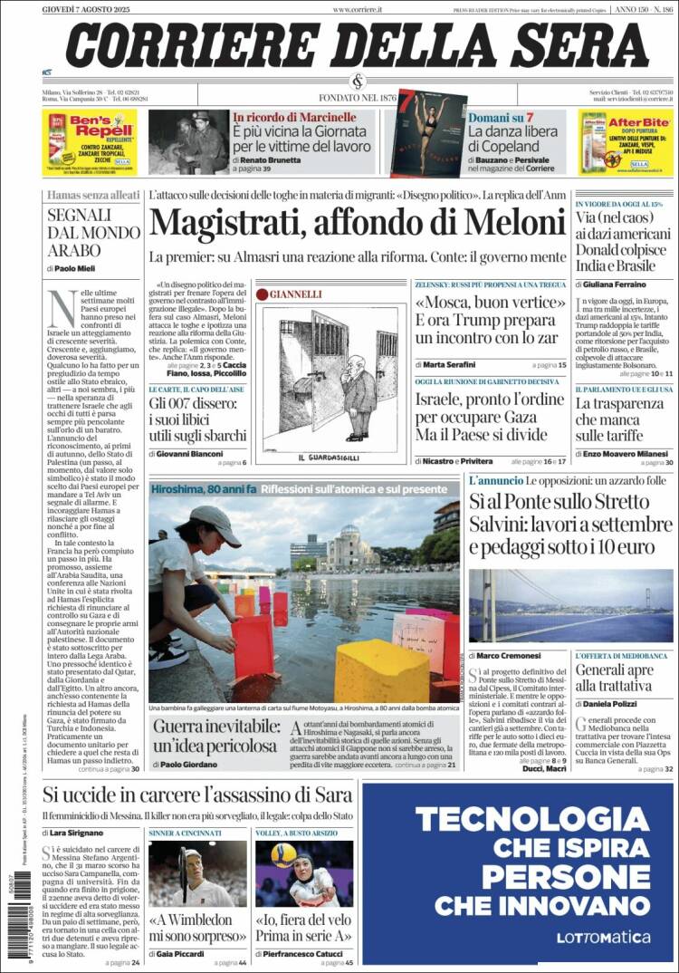 Portada de Corriere della Sera (Italy)
