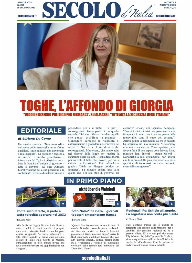Portada de Secolo d'Italia (Italy)