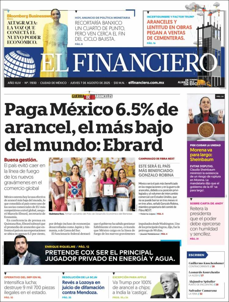 Portada de El Financiero (Mexico)