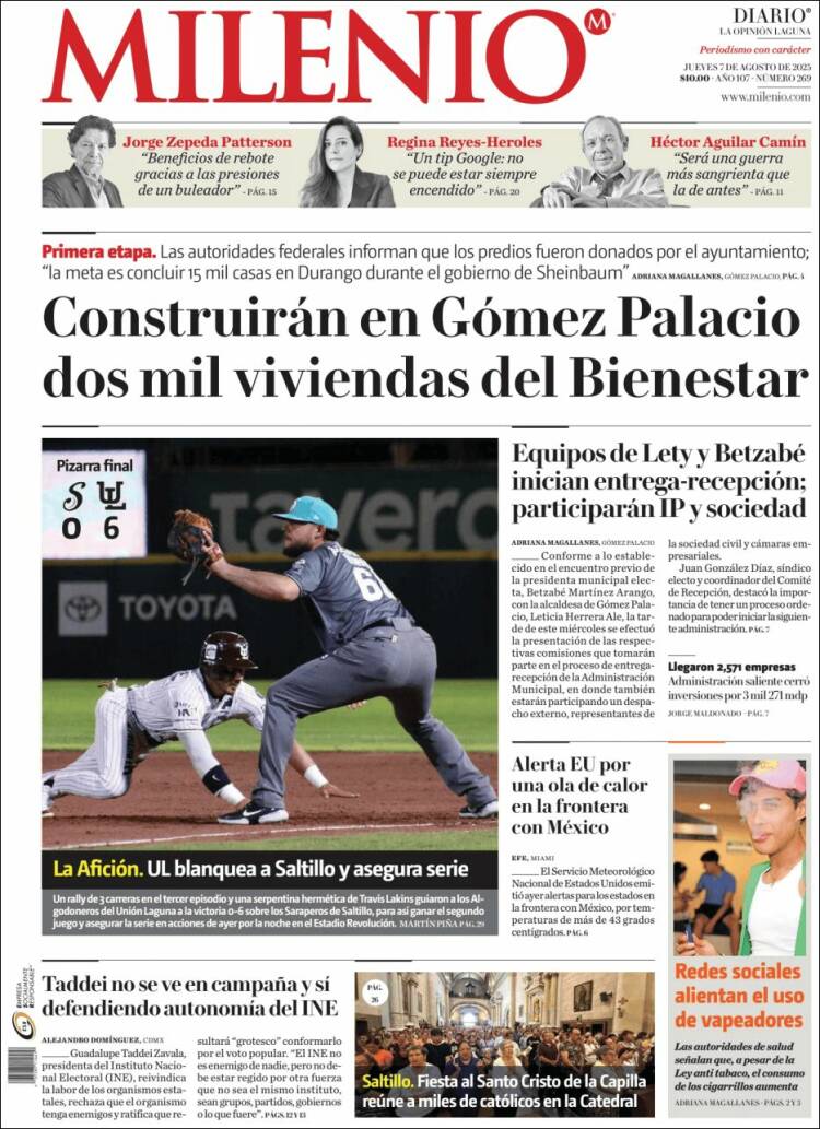 Portada de Milenio - Laguna (Mexique)